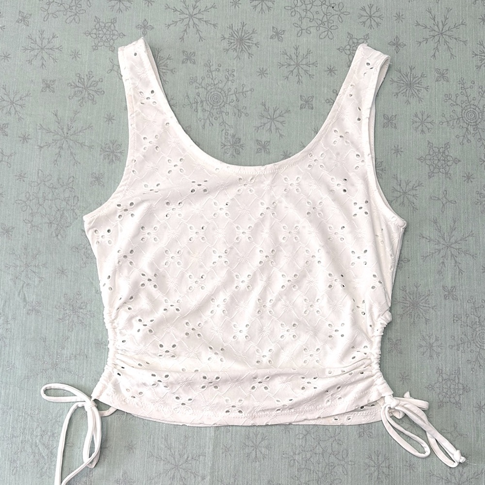 S Women’s White Eyelet Tank Top with Side Ties